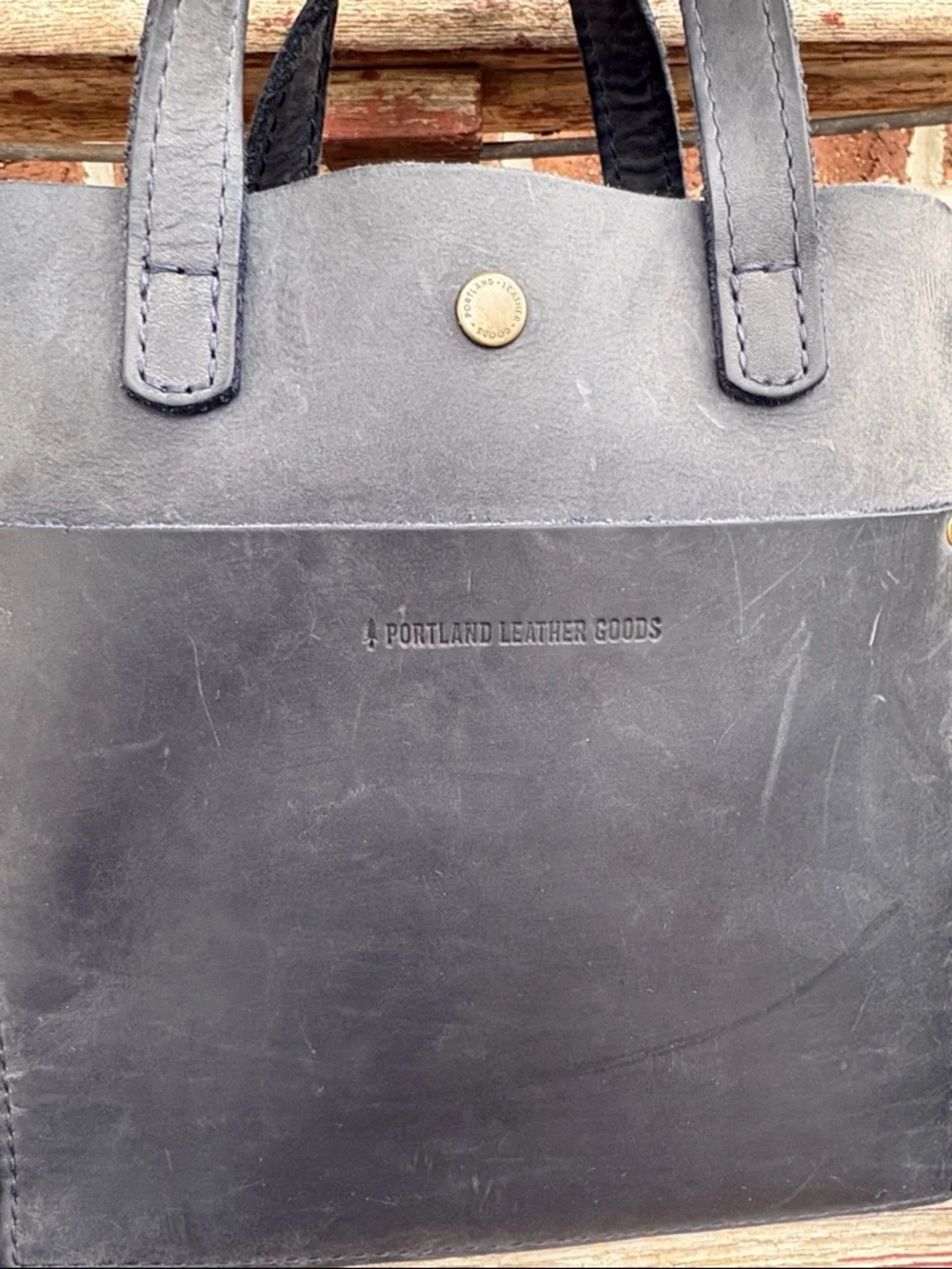 Portland Leather Goods Navy Leather Mini Crossbody Tote - Picture 2 of 6